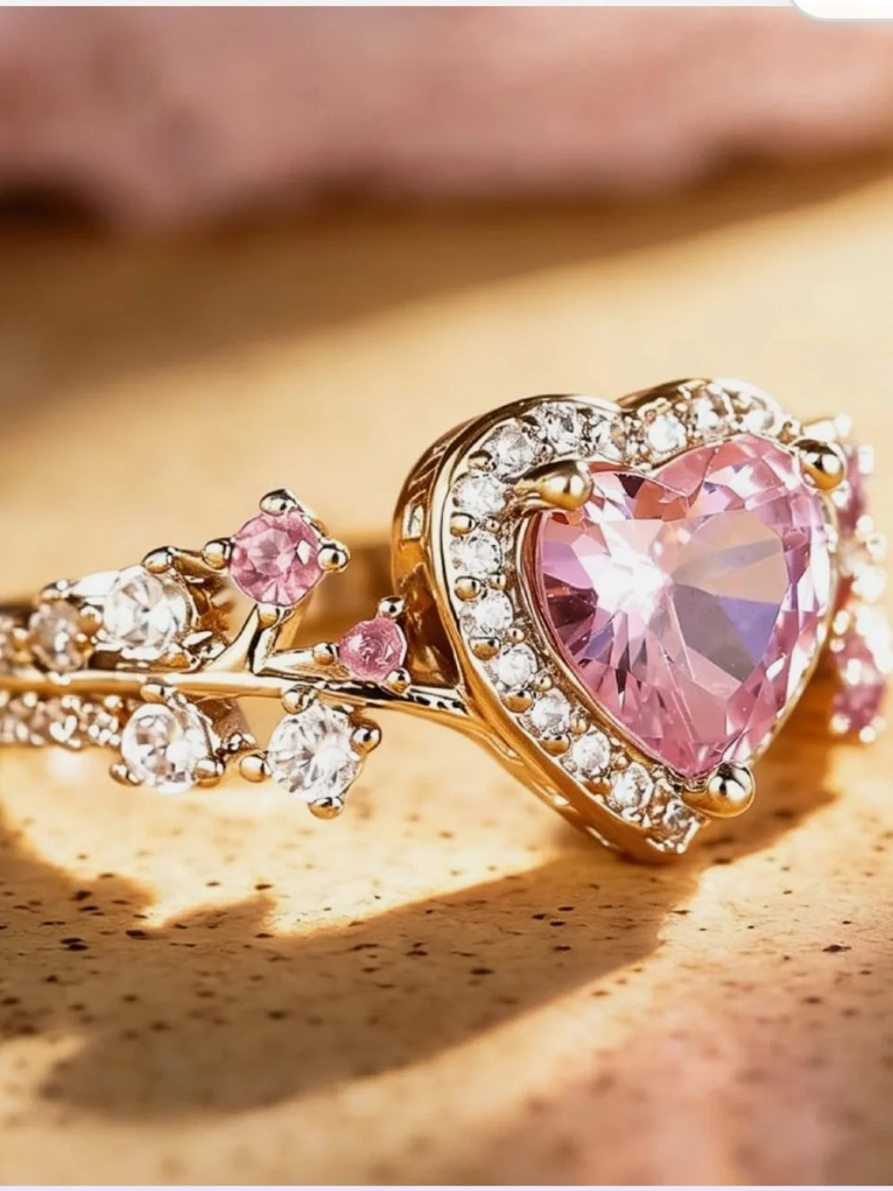 NWT Pink Heart CZ Ring Gold-plated size 7
